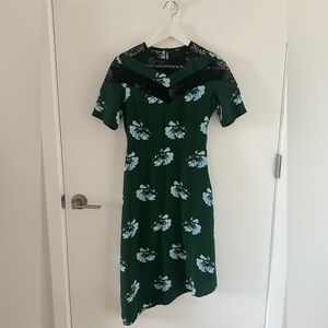 Maje Green Asymmetrical Sheath Dress Short Sleeve Crew Neck